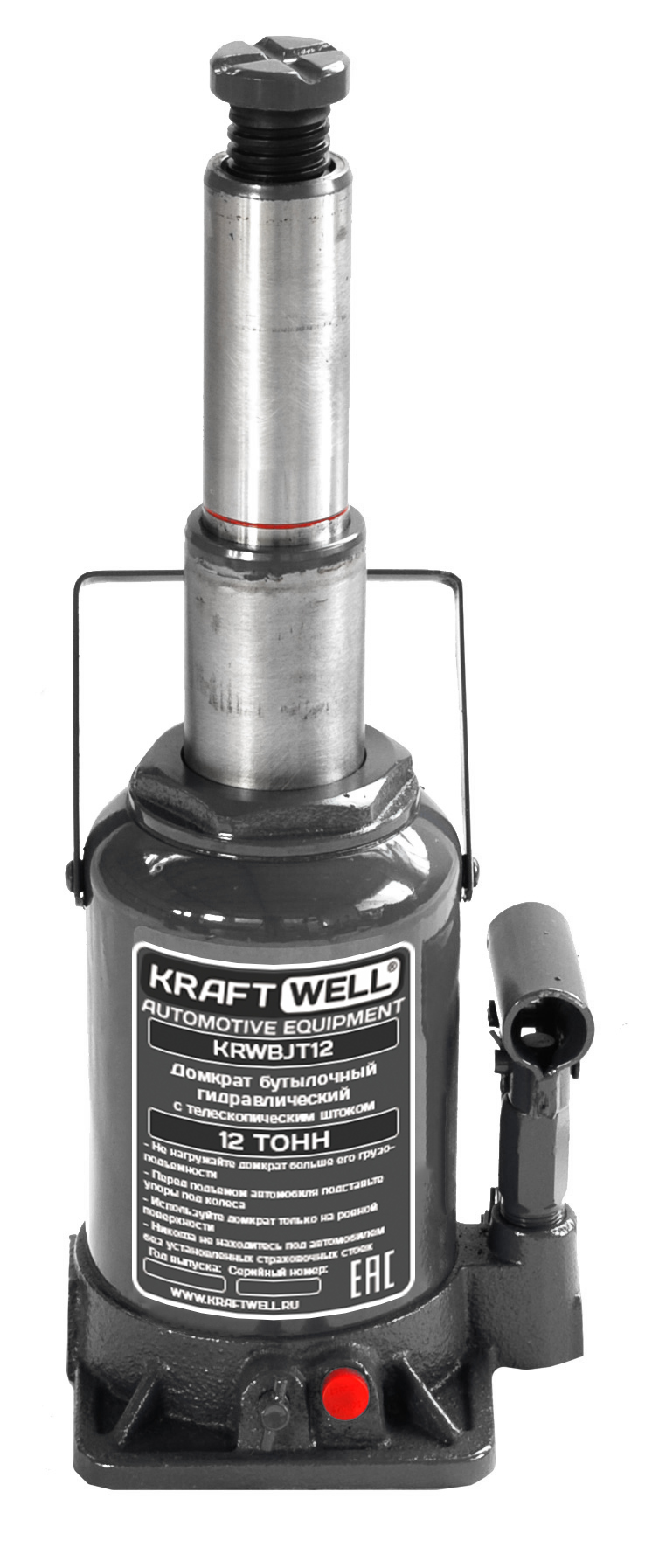 KraftWell KRWBJT12 Домкрат бутылочный г/п 12000 кг, с телескопическим штоком